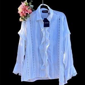The Kooples Vintage Style White Lace Ruffled Long Sleeve Blouse Top NWT